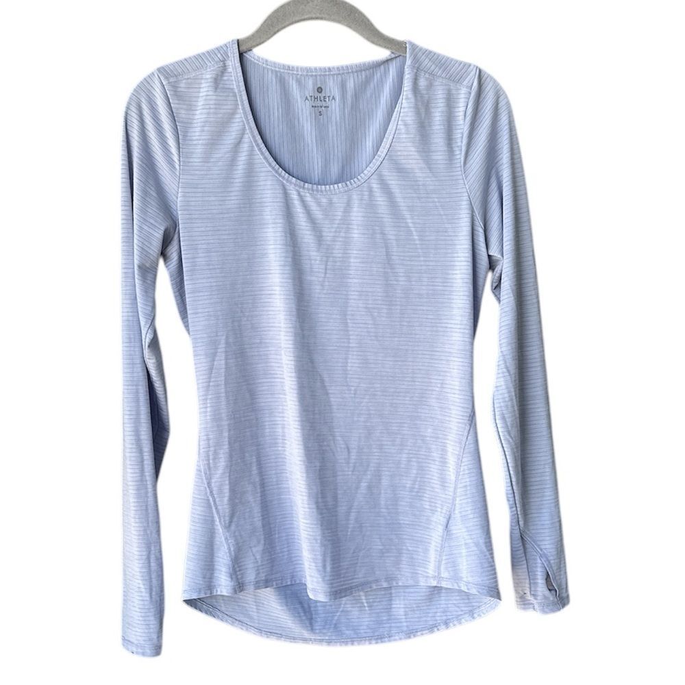 Athleta Cadence Light Blue Stripe Long Sleeve Shirt Size S